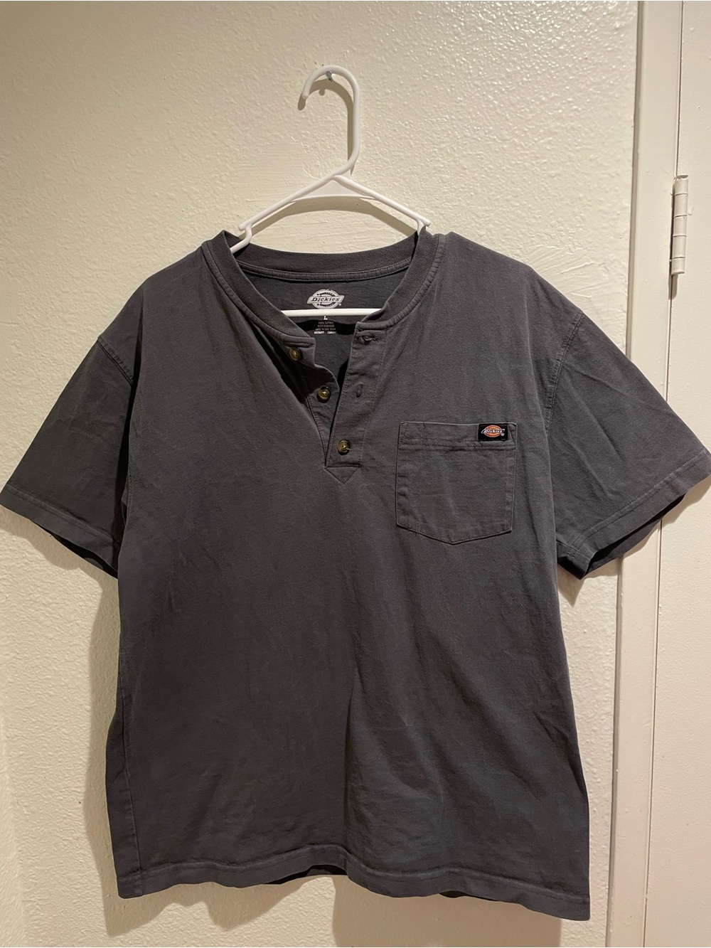 Dickies Heavyweight Short Sleeve Henley Shirt Charcoal Gray Size L